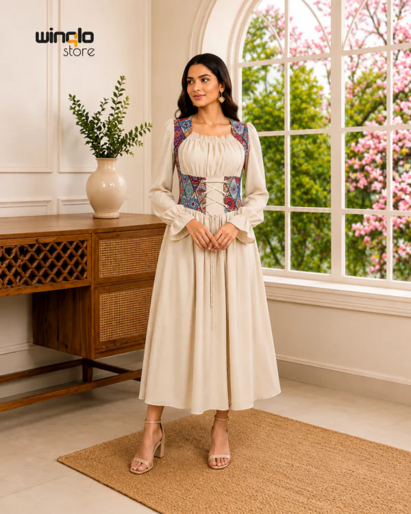 Winqlo store new dress Corset Lace-Up Peasant Dress