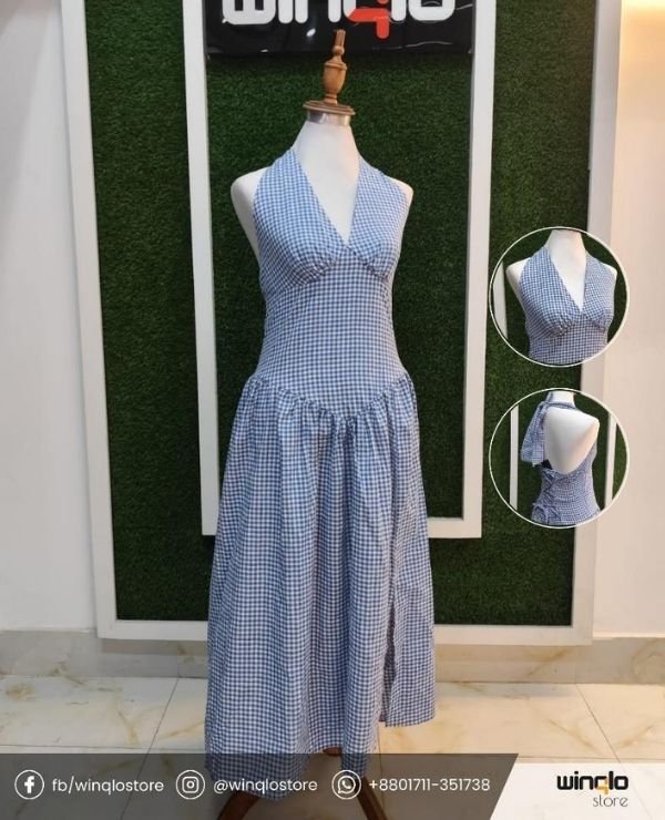 Halter Neck Gingham Midi Dress