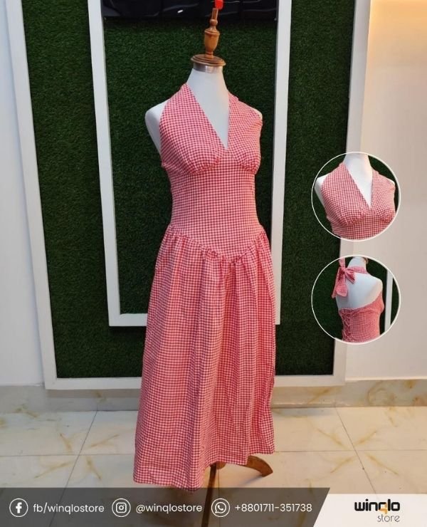 Halter Neck Gingham Midi Dress