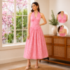 Halter Neck Gingham Midi Dress